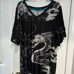Lily Black and Gray Dragon Print Mini Dress